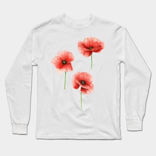 Red Poppies Pattern Long Sleeve T-Shirt